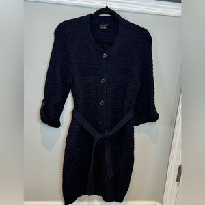 Theory AnnaMaria Button Up Belted Long Cardigan Sweater Dress Navy Sz M